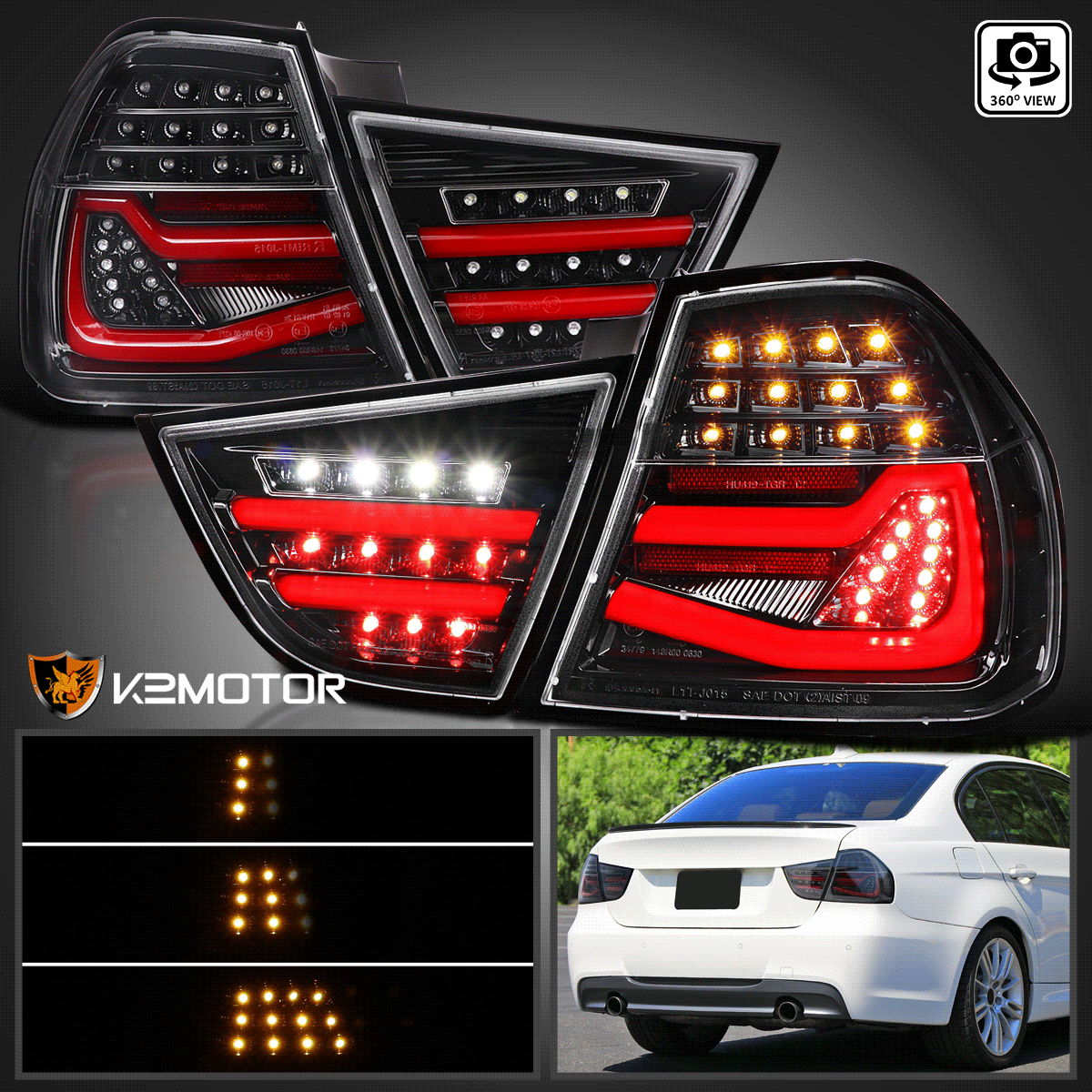 Jet Black Fit 2009-2011 BMW E90 3-Series Sedan LED Tail Lights