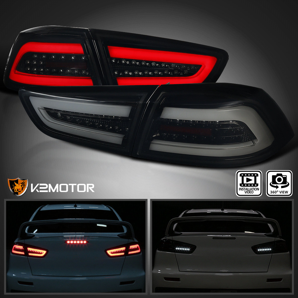 Black Smoke Fits 2008-2017 Mitsubishi Lancer 08-15 EVO X LED Tail