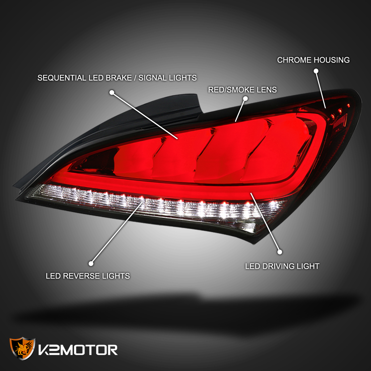 For 20102016 Hyundai Genesis Coupe 2Dr Red Smoke LED Sequential Tail