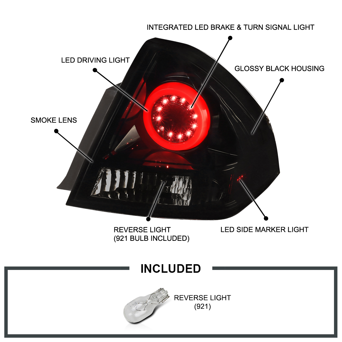 Glossy Black/Smoke 2006-2013 Chevy Impala LED Running Rim Brake Tail