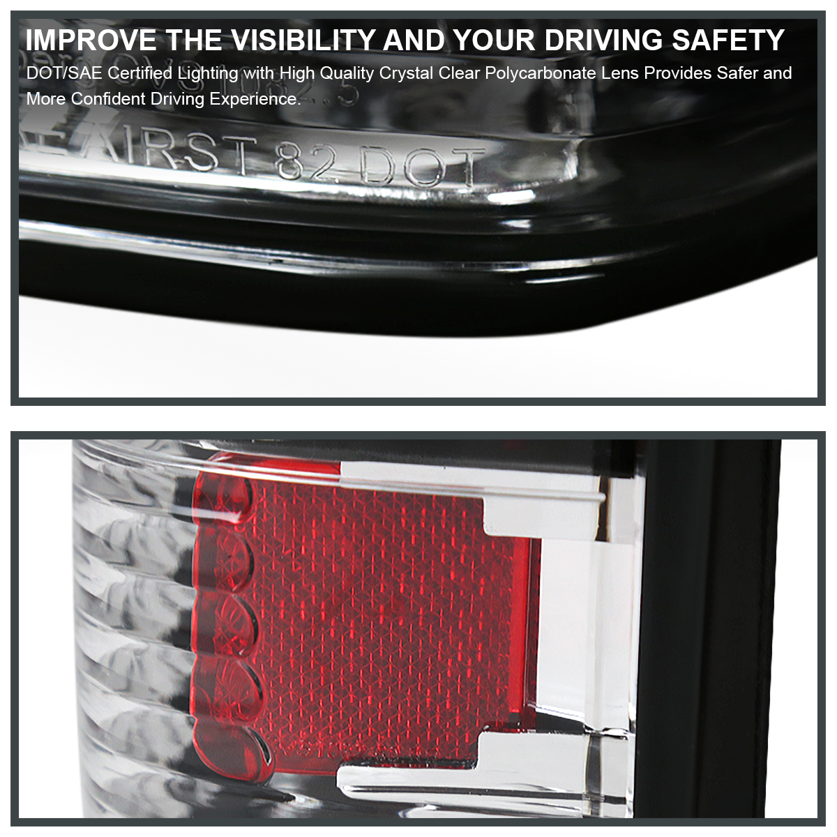 Black For 82-93 Chevy S10 Blazer S15 Sonoma Tail Lights Reverse Brake