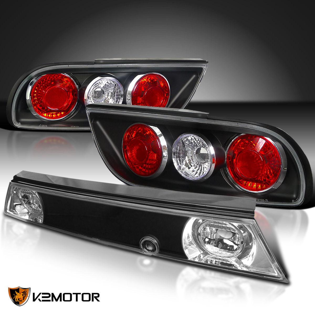 For 89-94 Nissan 240SX S13 Hatchback Black Rear Tail Lights + Center