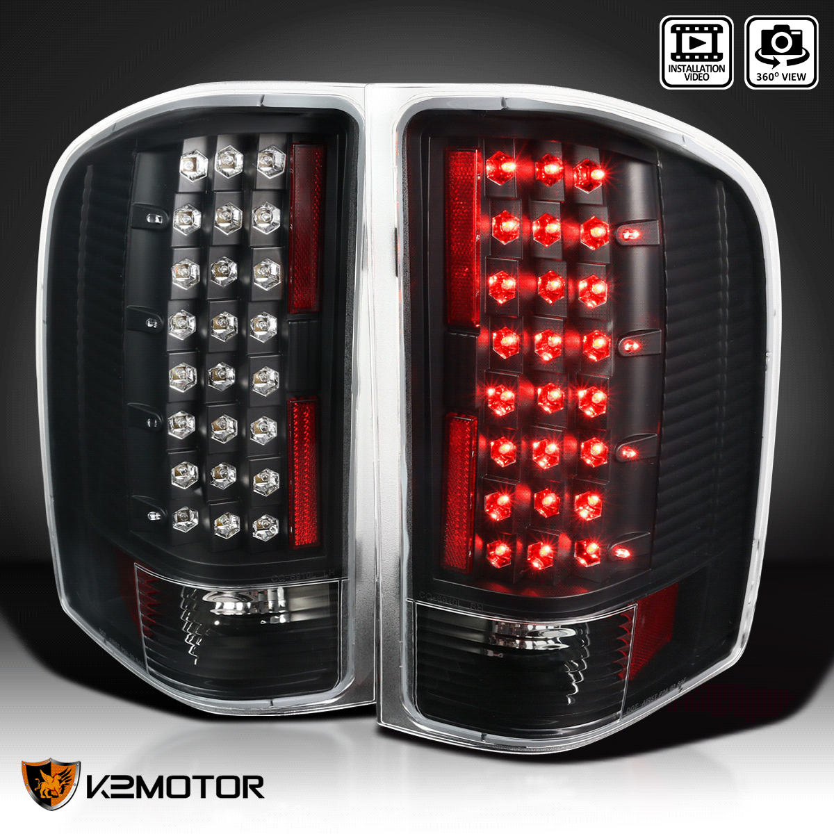 Black 20072014 Chevy Silverado 1500 2500 3500 LED Tail Lights Lamps