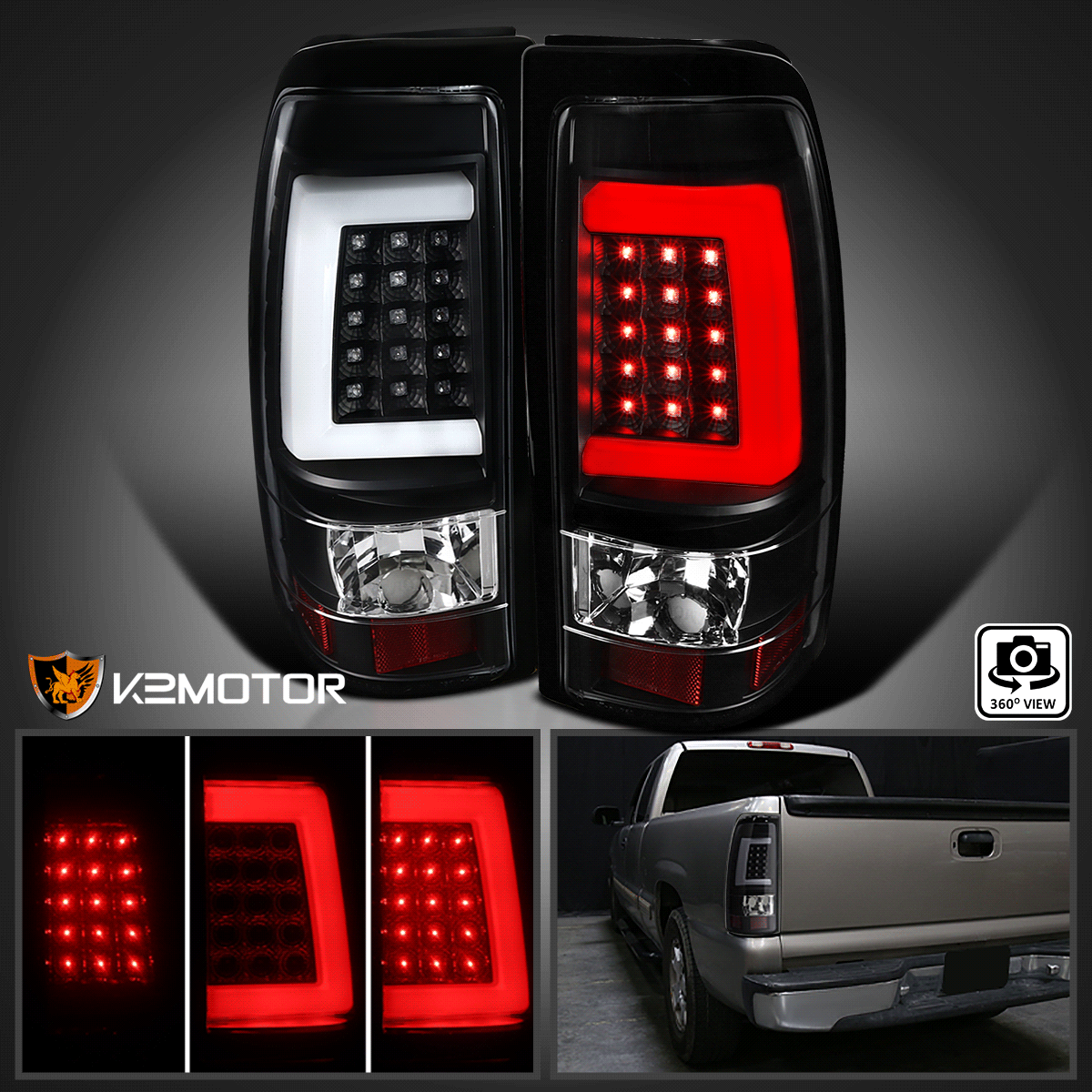 Black For 1999-2002 Chevy Silverado GMC Sierra 1500 Tail Lights w/ LED