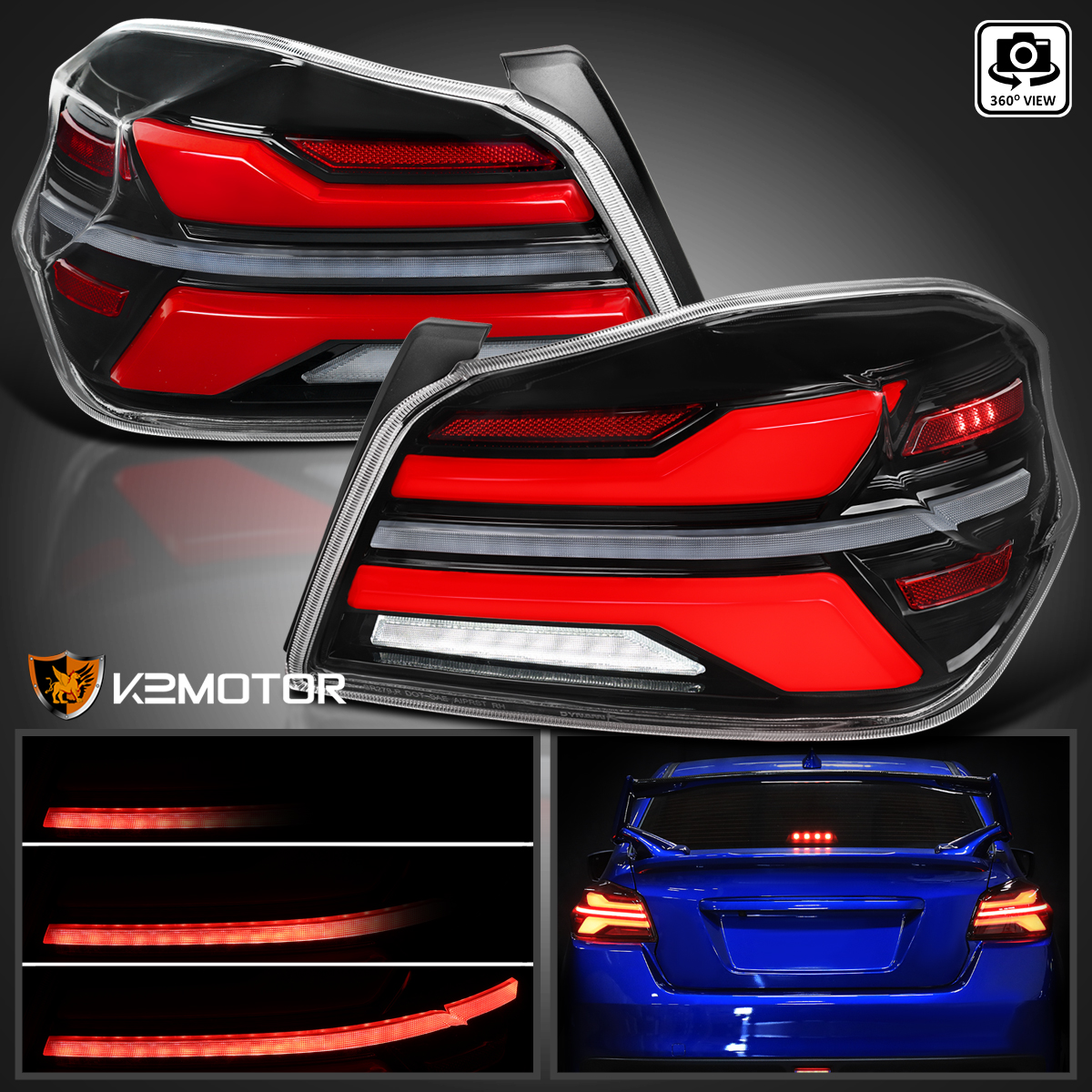 Fits 2015-2021 Subaru WRX STI Black LED Tail Lights Sequential
