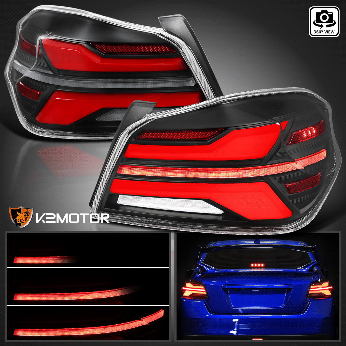 Fits 2015-2021 Subaru WRX STI Black LED Tail Lights Sequential