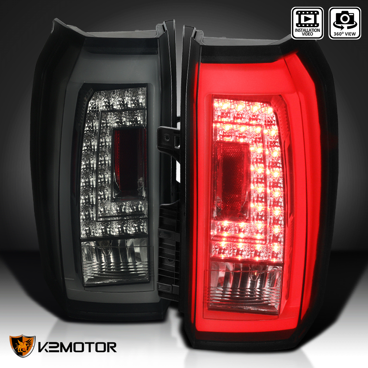 For 20152018 GMC Yukon XL Glossy Black Smoke LED Tail Brake Lights