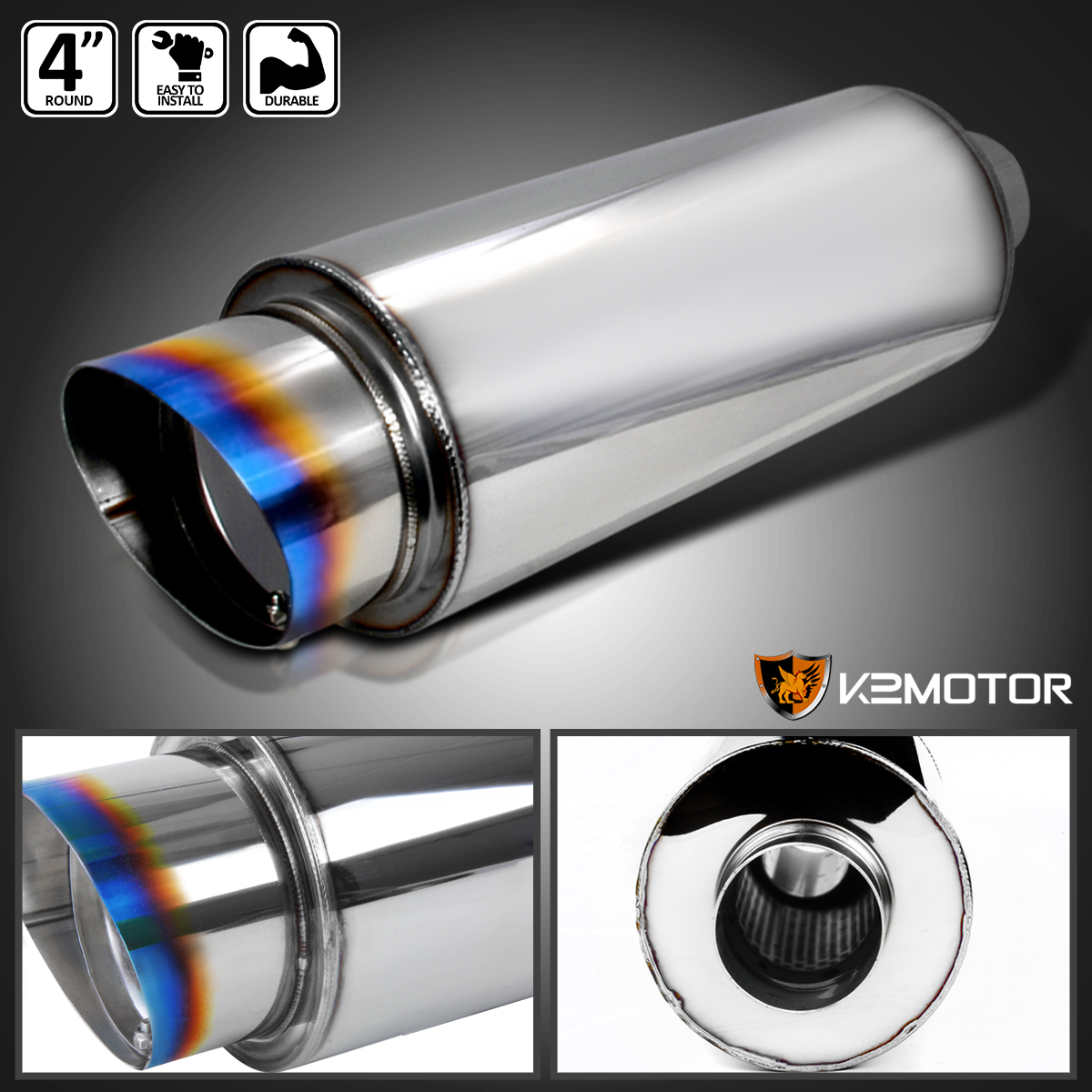 JDM 4/" N1 SLANT TIP T-304 STAINLESS RACING EXHAUST MUFFLER W//SILENCER 2.5/"INLET