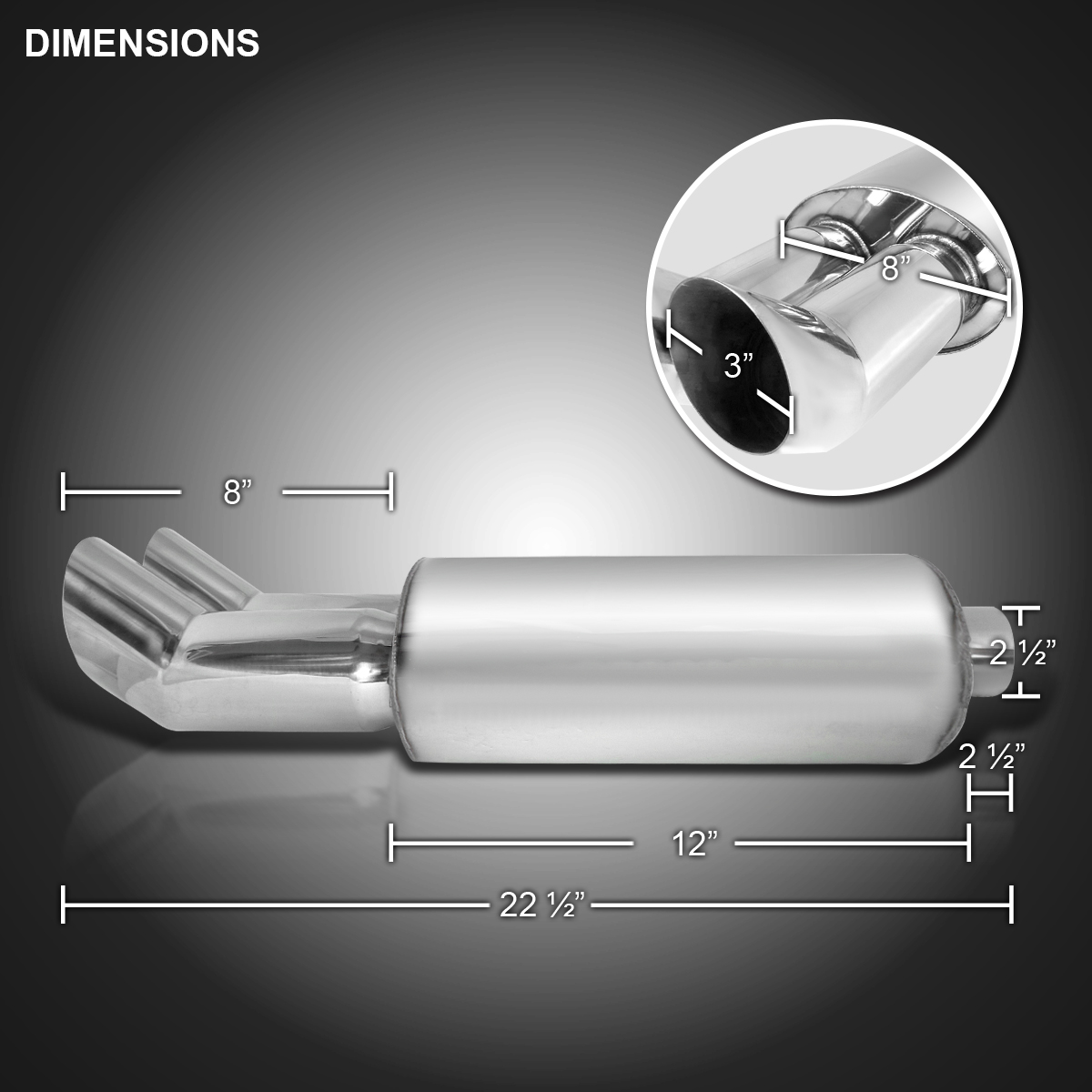 Maxcomotors Dual Slant Tip DTM Muffler – 2.5" Inlet, 3" Outlet, Burnt Titanium Tip, Universal