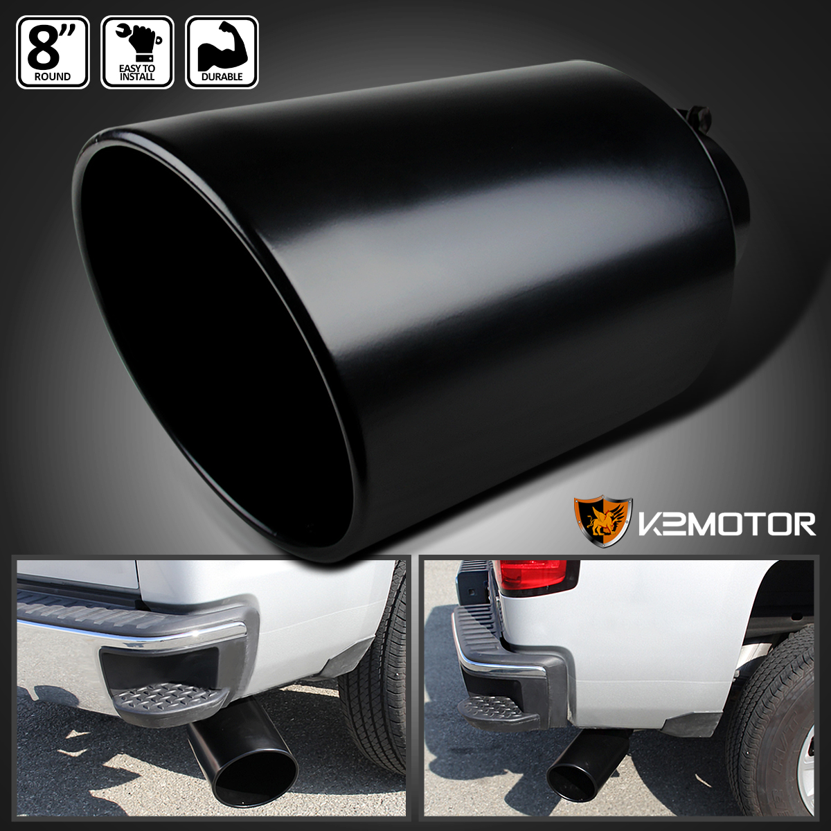 4 Inlet 8 Outlet Black S S Truck Vehicle Roll Edge Bolt On Truck Exhaust Tip Ebay