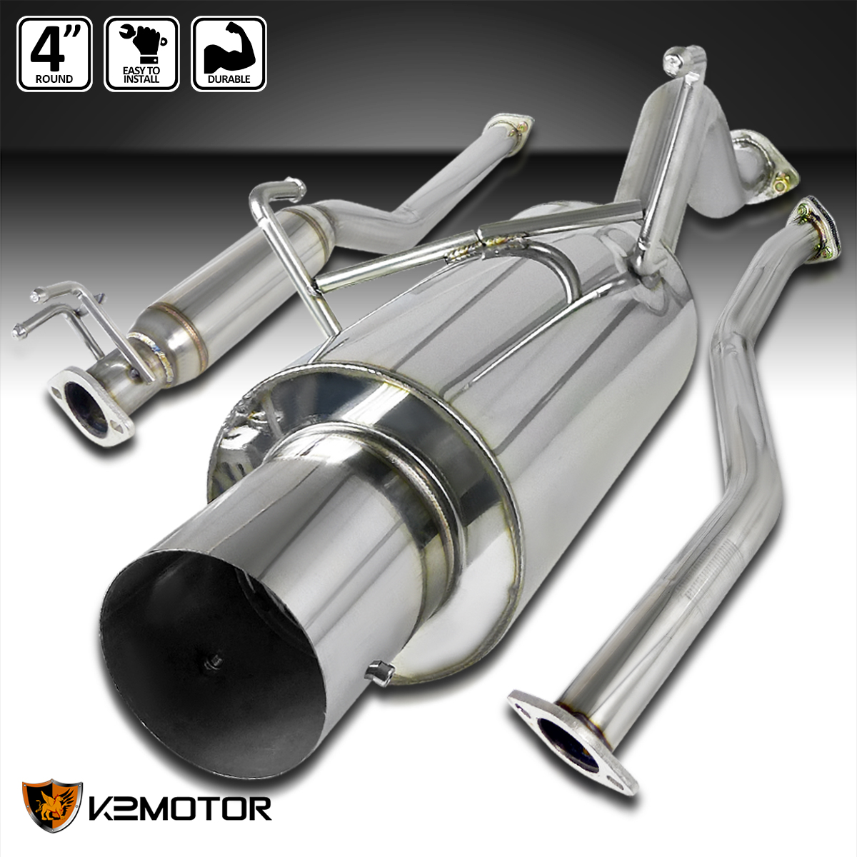 For 01-05 Honda Civic 2//4Dr S//S Exhaust Catback Muffler+Black Fiberglass Wrap