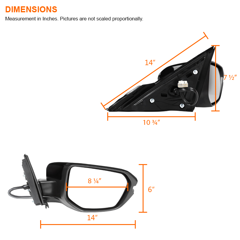 Fits 2016-2018 Honda Civic Power+Heated 7-Pin LED Side Mirror Passenger Right RH