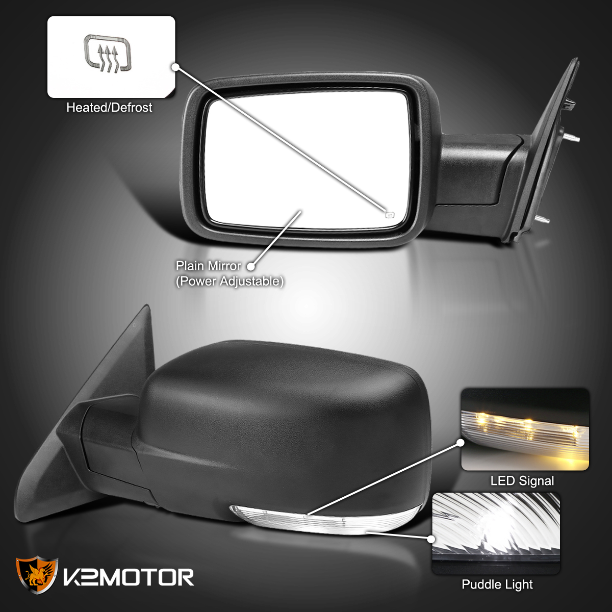 Fits 2009-2012 Dodge Ram 1500 LED Signal Power+Heated Foldable Side