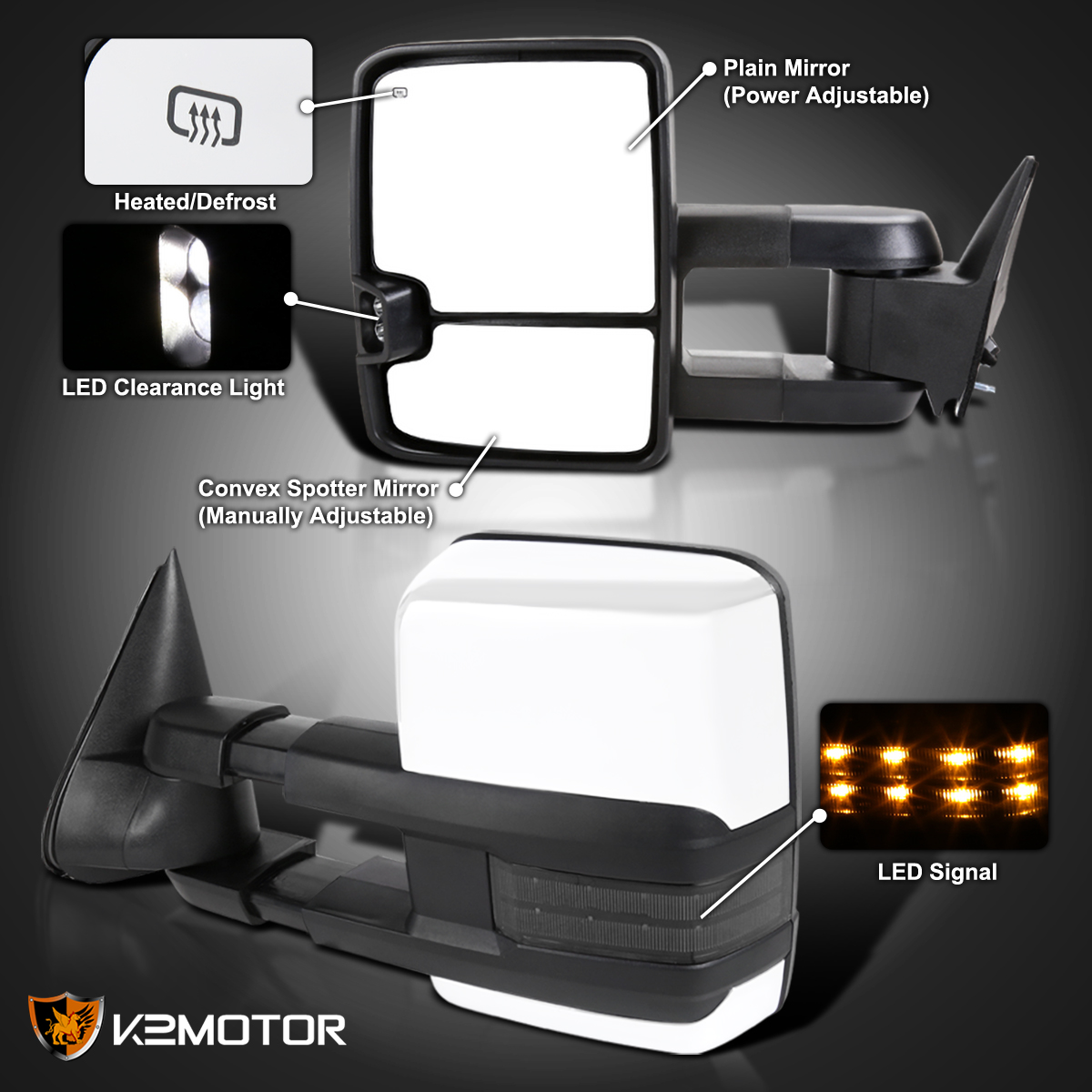 Fits 1988-1998 Chevy C/K 1500 Chrome Power Heated Tow Mirrors+