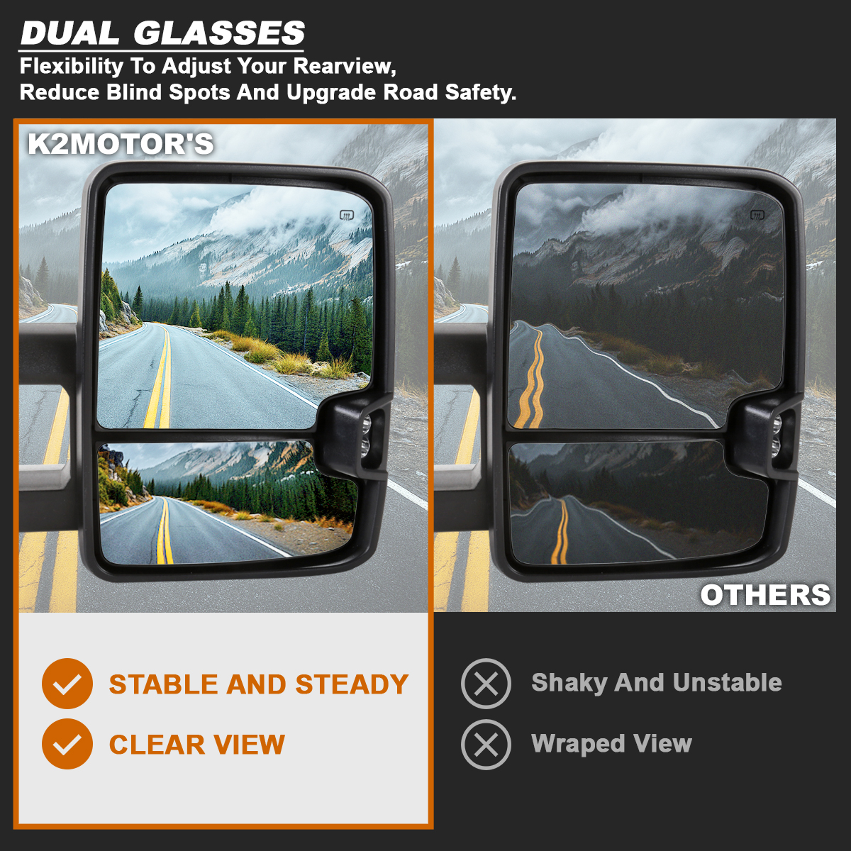 1988-1998 Chevy C/K 1500 Chrome Power Heated Tow Mirrors+Amber LED