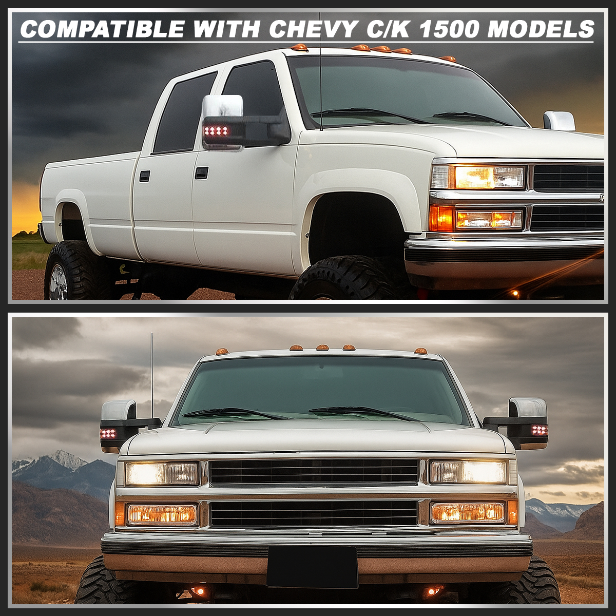 1988-1998 Chevy C/K 1500 Chrome Power Heated Tow Mirrors+Amber LED