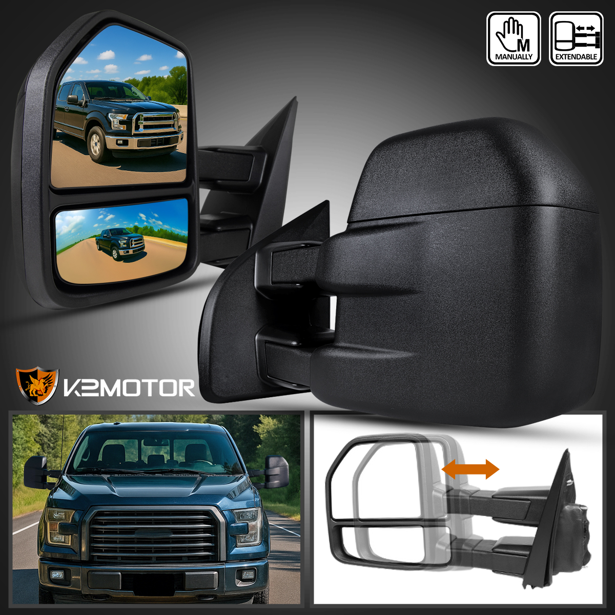 Fits 20152018 Ford F150 Pickup Manual Extendable Tow Towing Mirrors