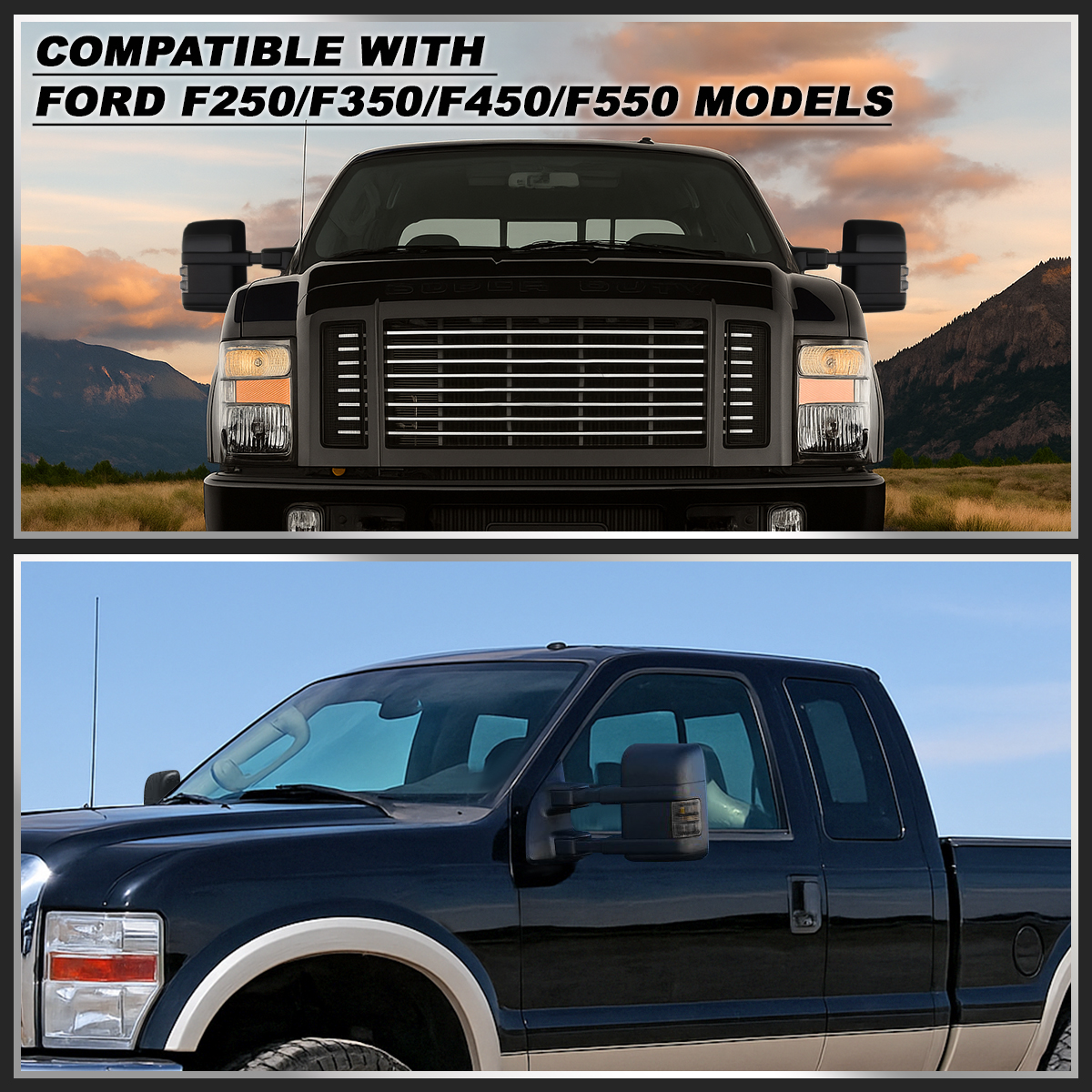 Carpartsinnovate Manual Towing Mirrors For Ford F250 F350 Super Duty 1999-2016 - Smoke Signal LED, Heated