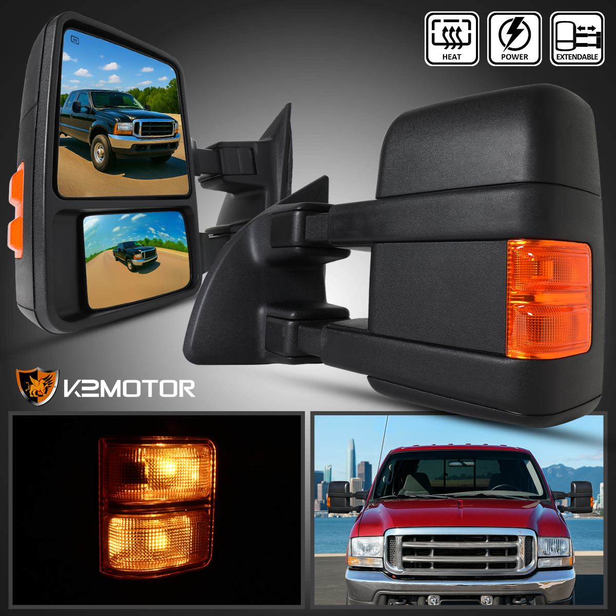 1999-2015 Ford F-250 Super Duty Tow Towing Mirrors Manual With Functional Signal Pair 213695