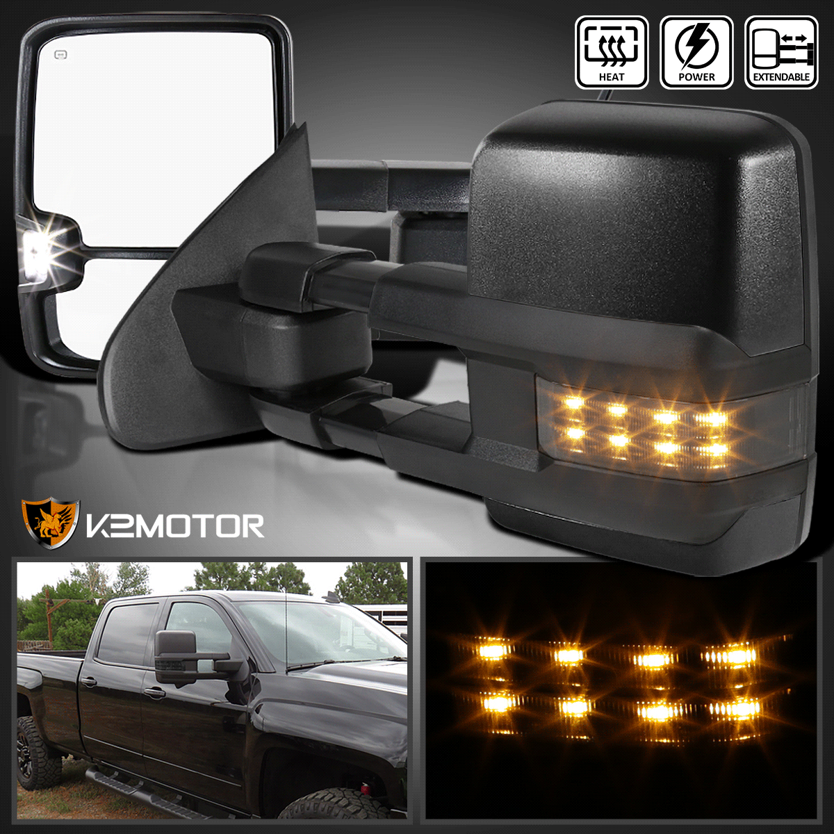 Fit 2014-2018 Chevy Silverado GMC Sierra Power Heated Smoke LED Tow Mirrors Fit 2014-2018 Chevy Silverado GMC Sierra Power Heated Smoke LED Tow Mirrors