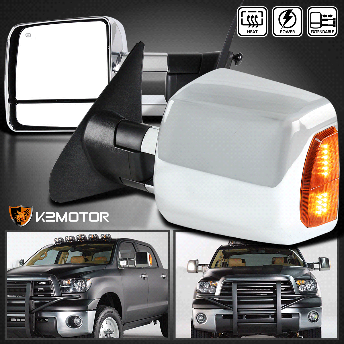 For 2007-2017 Toyota Tundra Sequoia HEATED+POWER Extend LED Signal Tow Mirrors