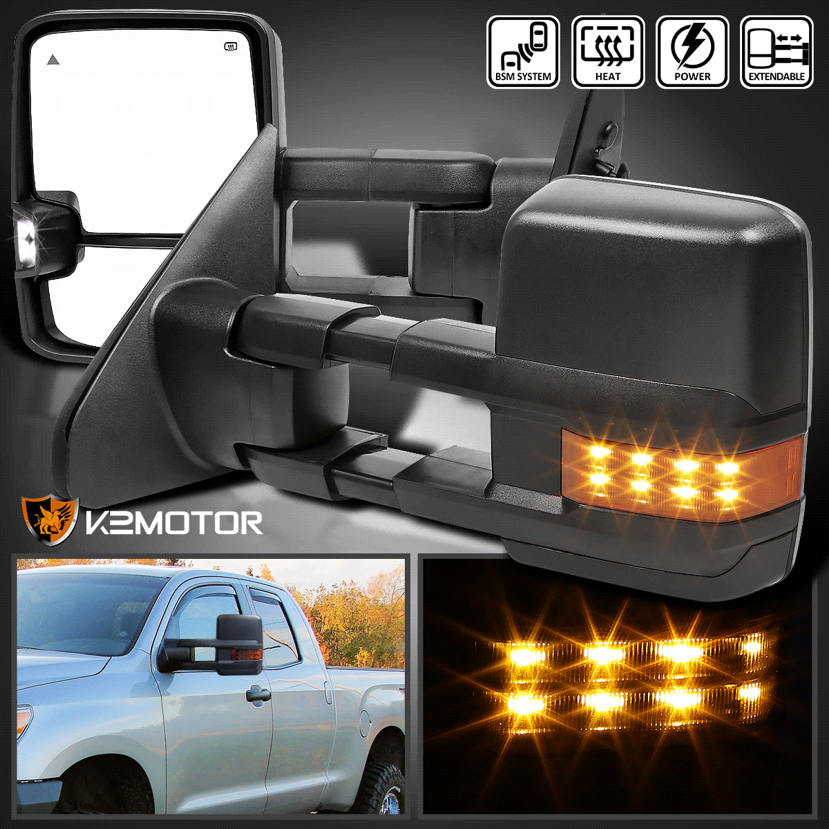 For Toyota 07 17 Tundra Chrome Bsm Tow Mirrors Power Heated Smoke Led Signal