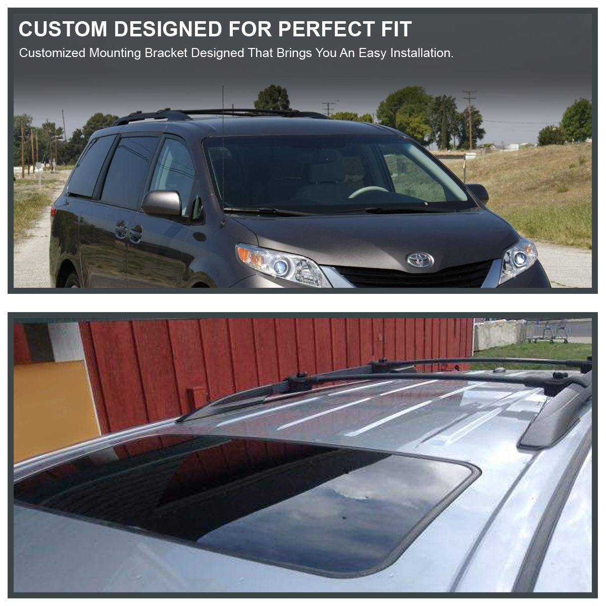 For 11-18 Toyota Sienna Aluminum Black Car Roof Top Cross Bar Luggage Cargo Rack