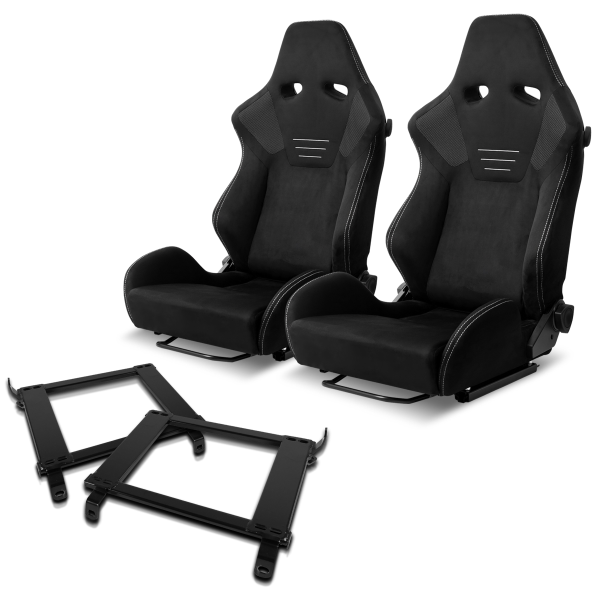 Fits 2002-2006 Acura RSX Reclinable Racing Seat Black Suede Stitch
