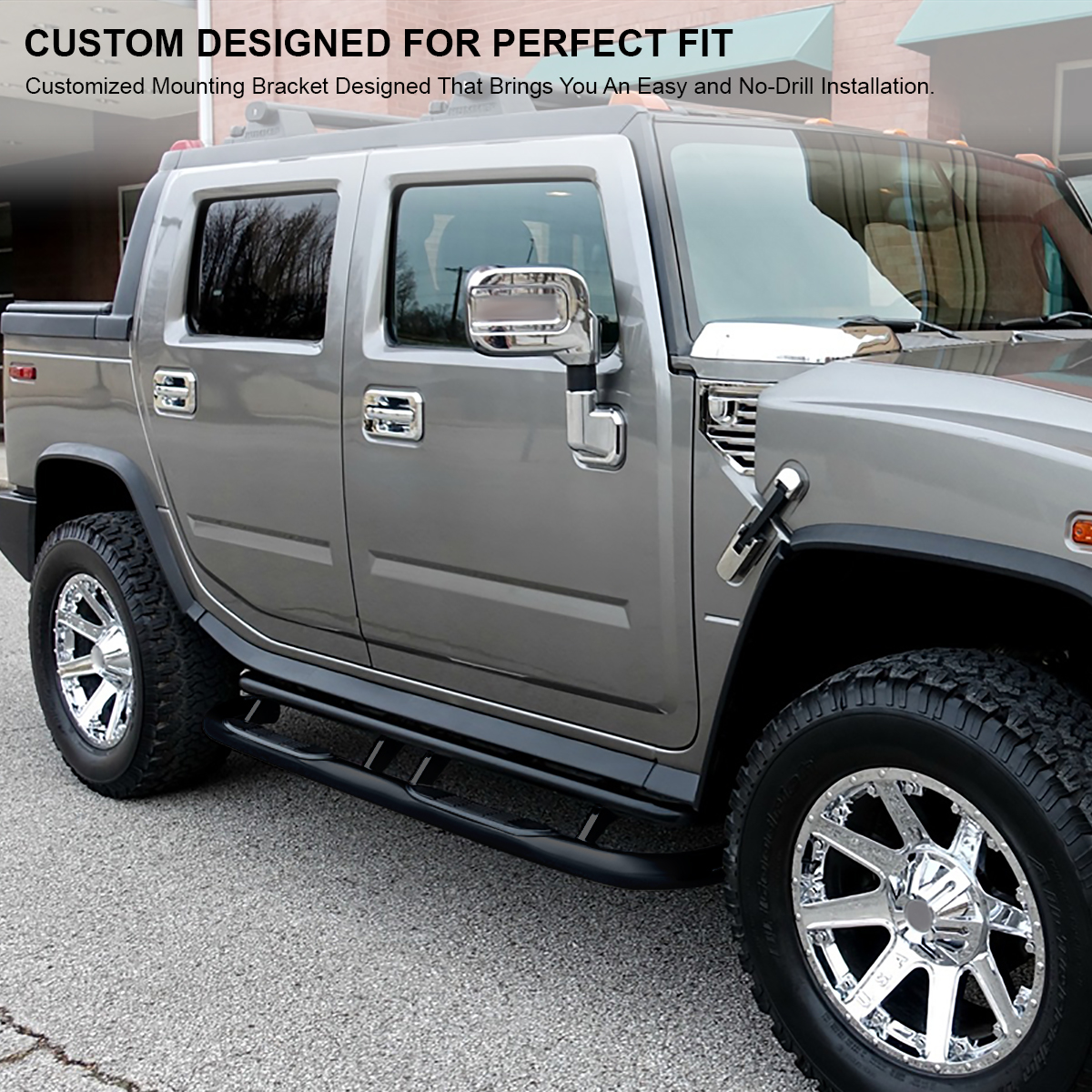 SPEC-D TUNING SSB3-H203BK-WB Hummer H2 Black Stainless Steel Running Boards Side Step Nerf Bars