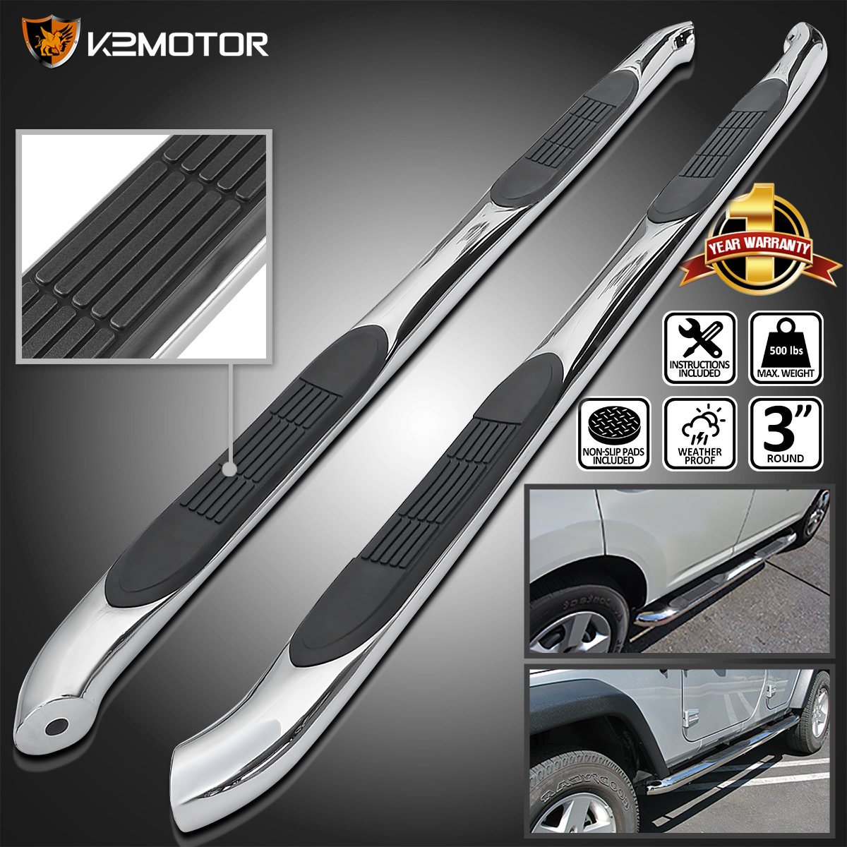 For 2016-2018 Honda Pilot 3/" Chrome S//S Side Step Rail Nerf Bars Running Boards