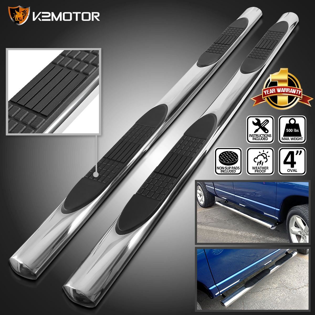 For 20022013 Chevy Avalanche Suburban Chrome 3" Side Step Bars Running