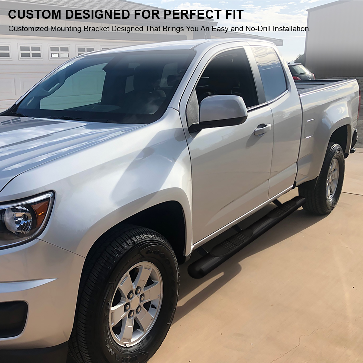 For 2015-2021 Colorado Canyon Extended Cab Black 4" Side Step Bars