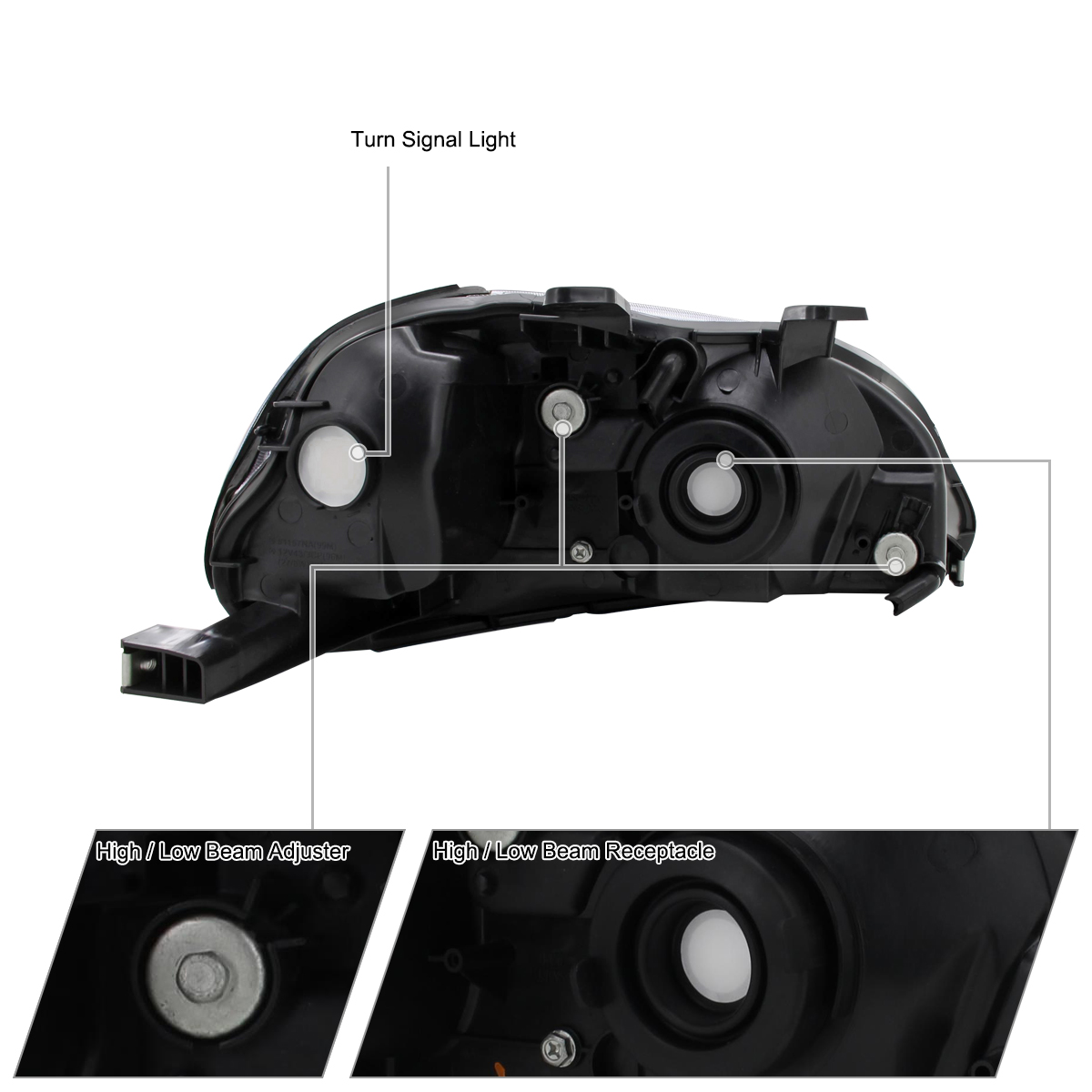thumbnail image 2 of Maxcomotors Black Headlight Assemblies For 1996-1998 Honda Civic (DX, EX, LX) – Pair, Clear Lens 2 of 5