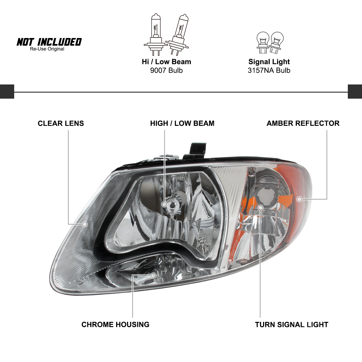 For 2001-2007 Dodge Grand Caravan Chrysler Town & Country Headlights