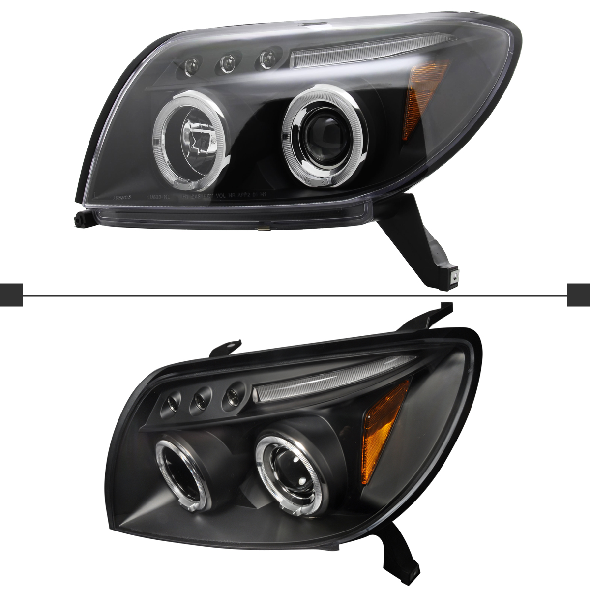 Spec-D 2003-2005 Toyota 4Runner Dual Halo Projector Headlights  Glossy Black Housing Smoke Lens