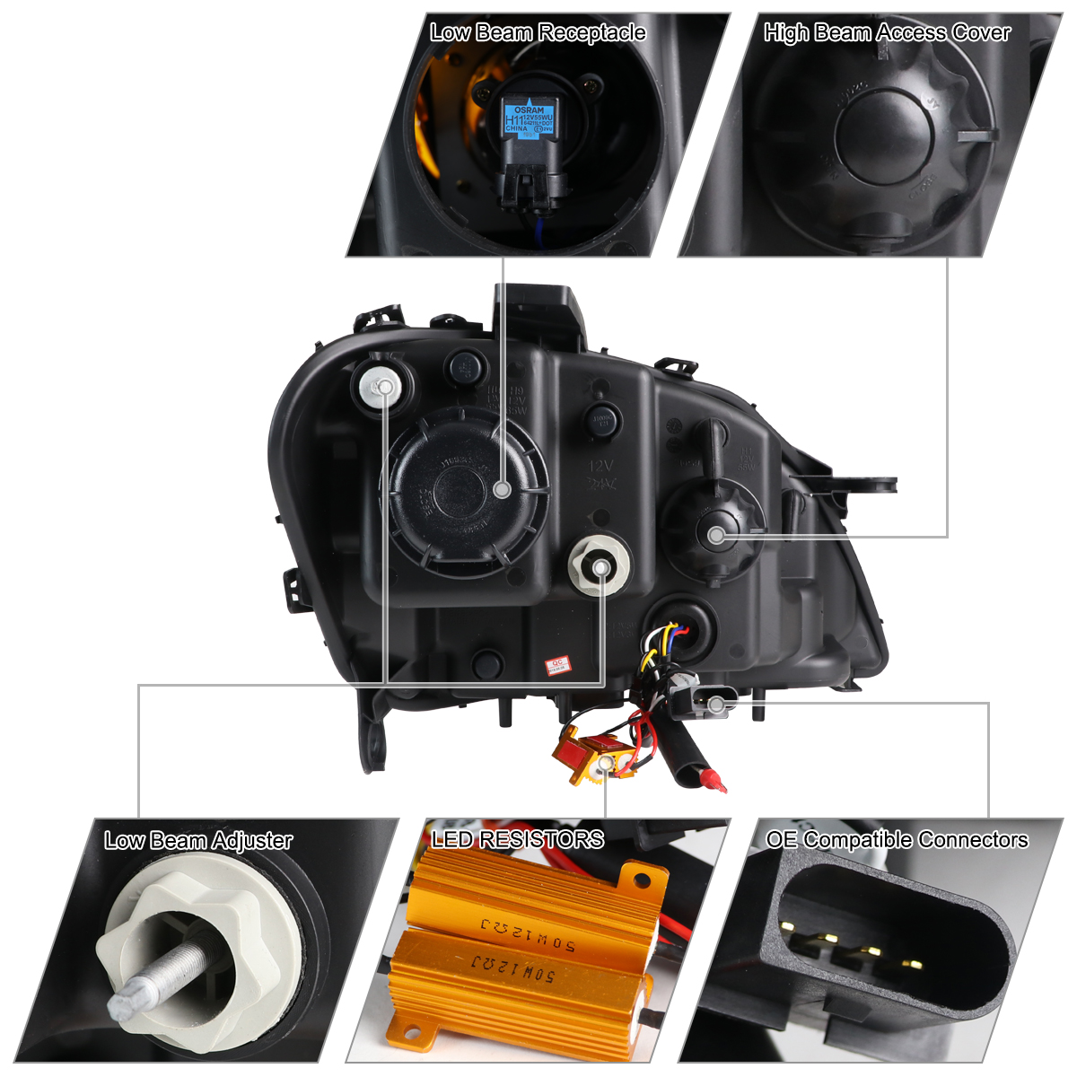 Spec-D Tuning Black Projector Headlights for '06-'08 Mercedes Benz W164 ML350 ML500 ML-Class