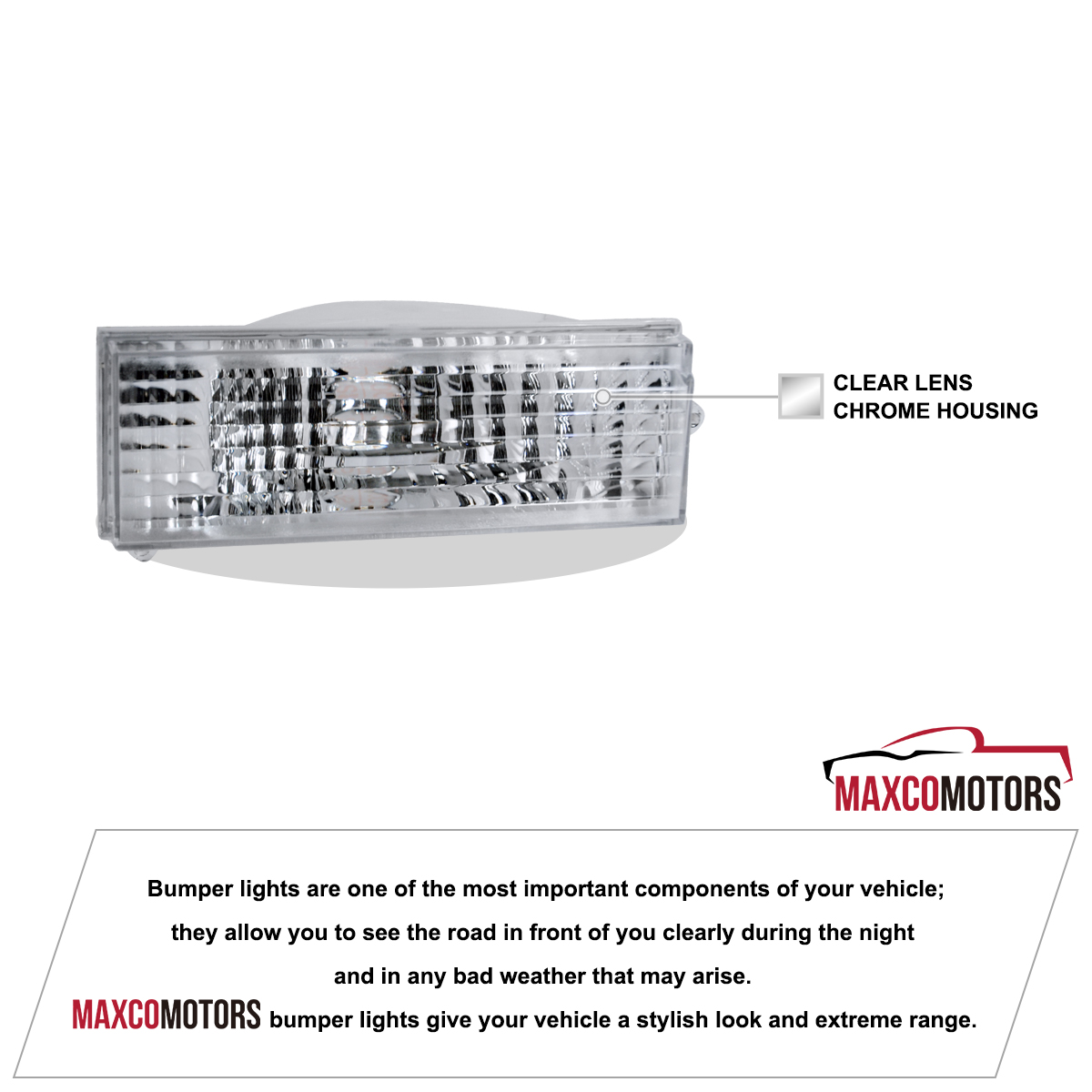 thumbnail image 2 of Front Signal Bumper Lights For Jeep Cherokee (1984-1996), Comanche, Wagoneer – Clear/Chrome 2 of 6