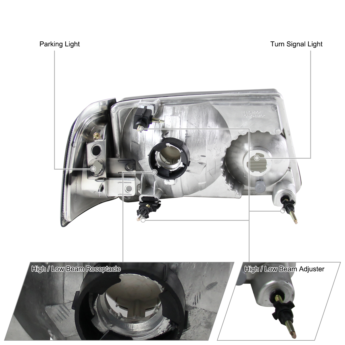 thumbnail image 2 of Autozensation Black Headlight & Corner Signal Lamp Set For 2001-2011 Ford Ranger - Left & Right, Halogen, Clear Lens, 4-Piece Kit 2 of 4