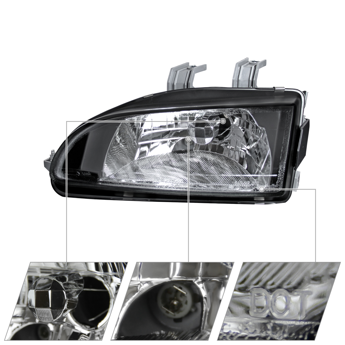 Maxcomotors Black Headlights + Corner Lamps Pair For 1992-1995 Honda Civic 4Dr Sedan (EG/EH/EJ) – Direct Fit, Matte Black Housing