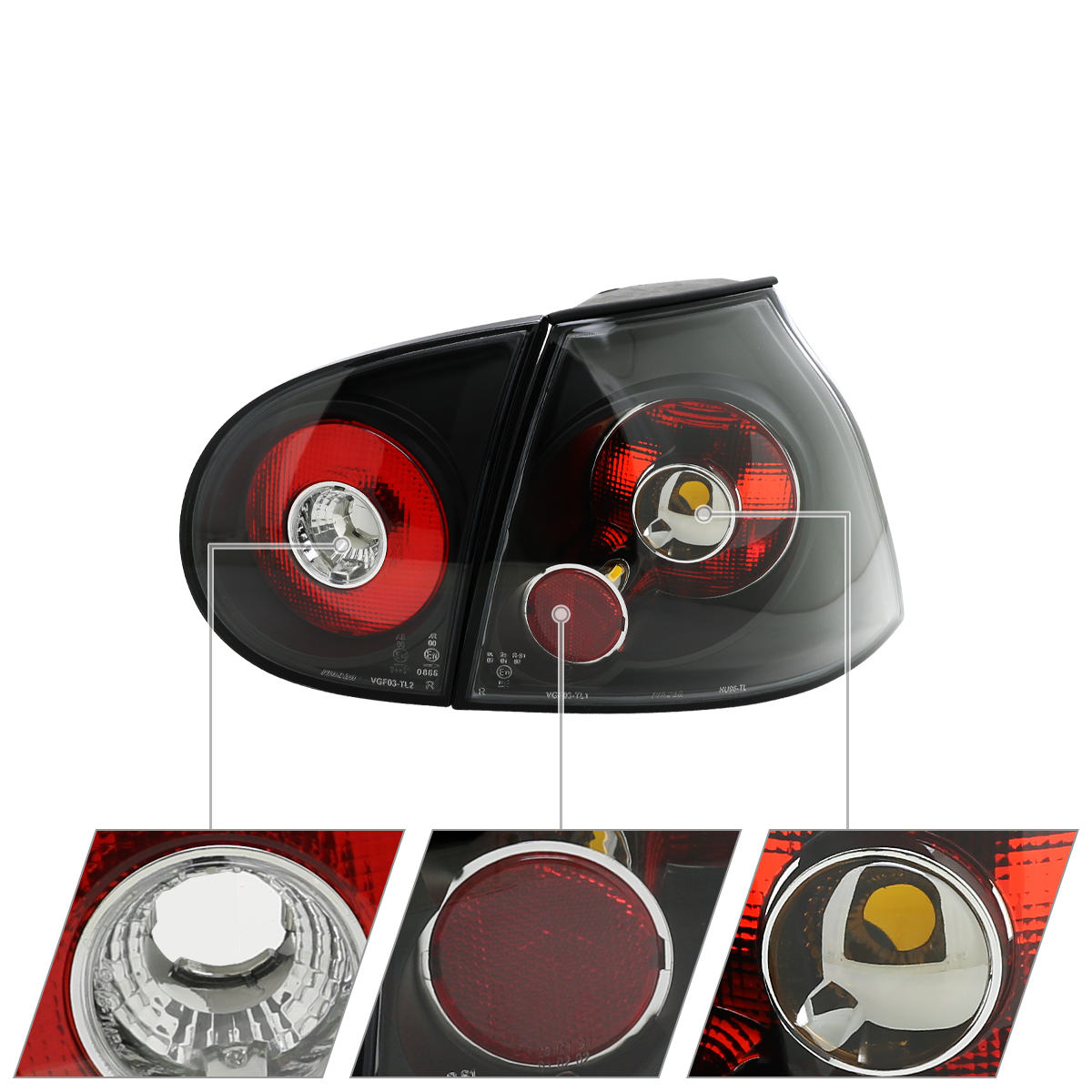 Black Tail Lights Fits 2006-2009 Volkswagen Golf GTI MK5 Brake