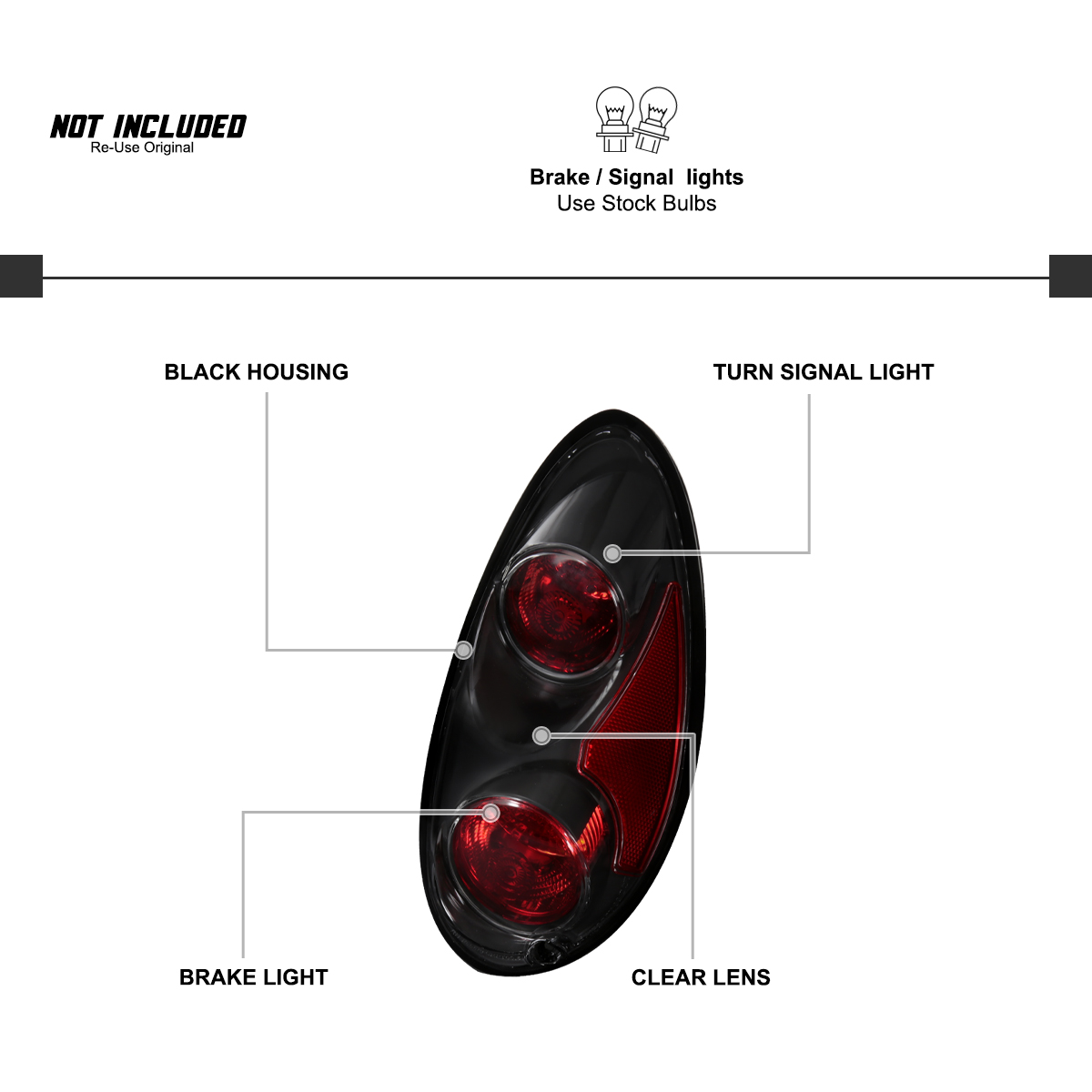 Spec-D Tuning Black Tail Lights For 2001-2005 Chrysler PT Cruiser - Clear Lens, Left & Right Pair