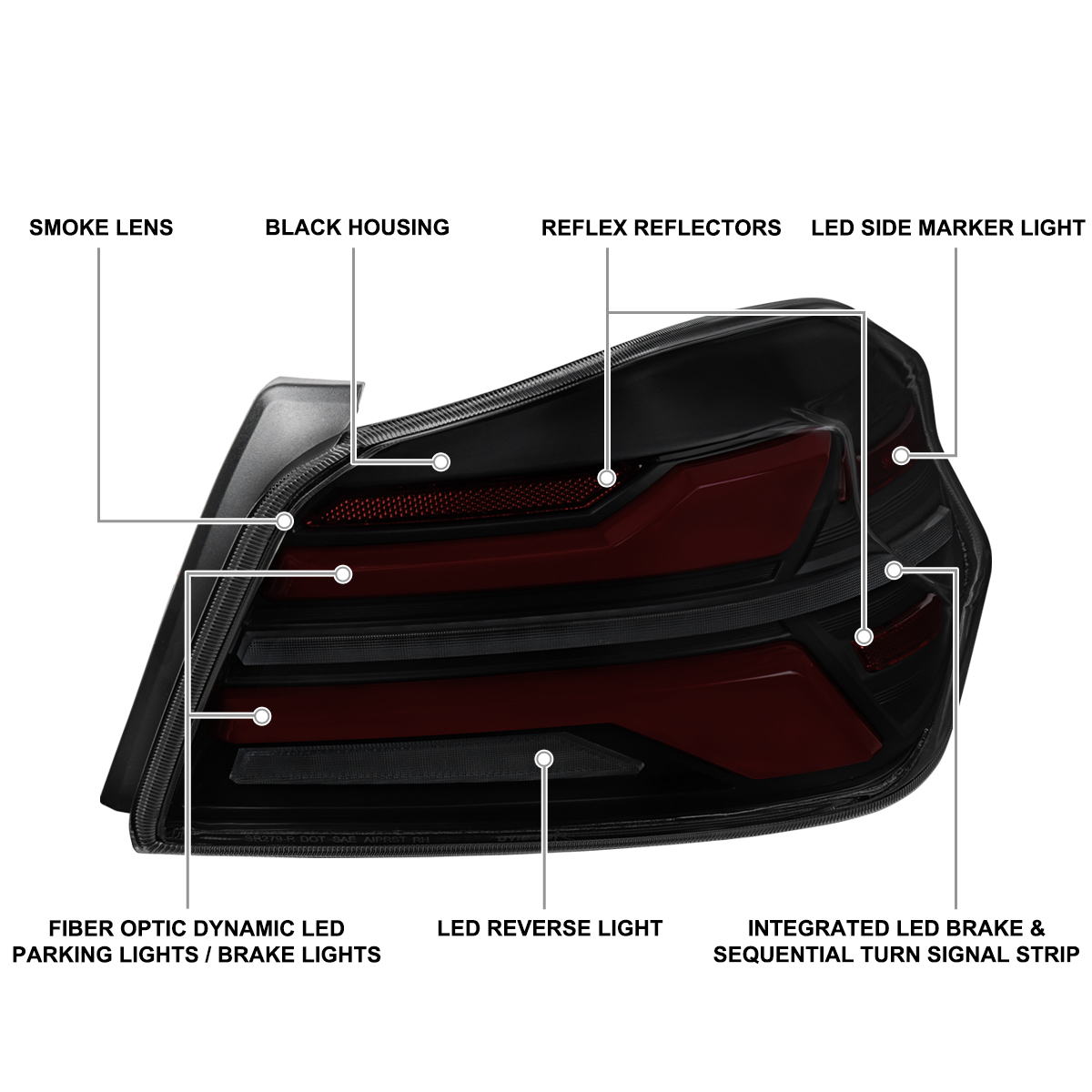 Maxcomotors Smoke Tail Lights For 2015-2021 Subaru WRX STI – LED Sequential Signal, Chrome Housing, Pair