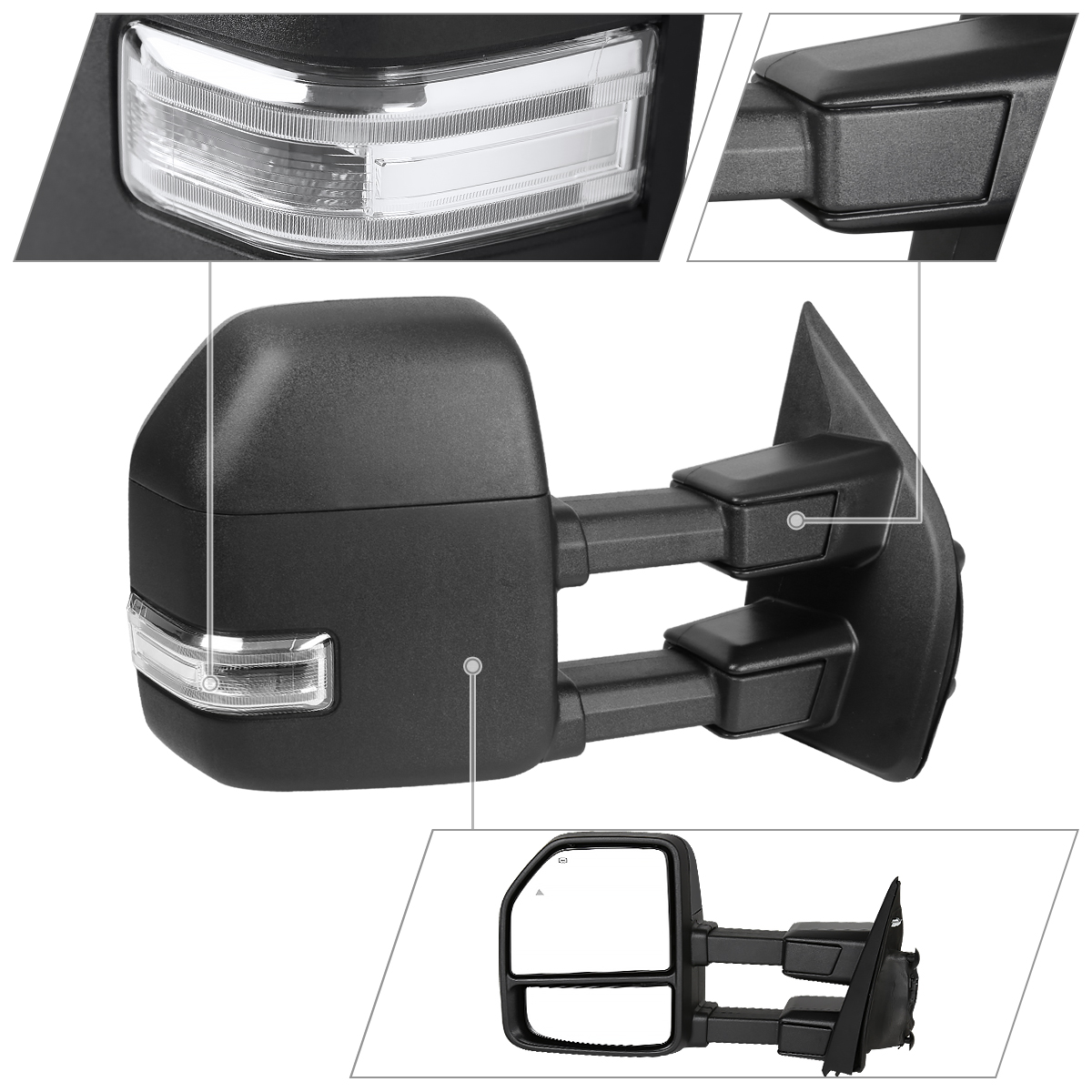 Fits 2017-2019 F250 F350 Superduty Power Heated+Led Signal+Blind Spot Tow Mirror