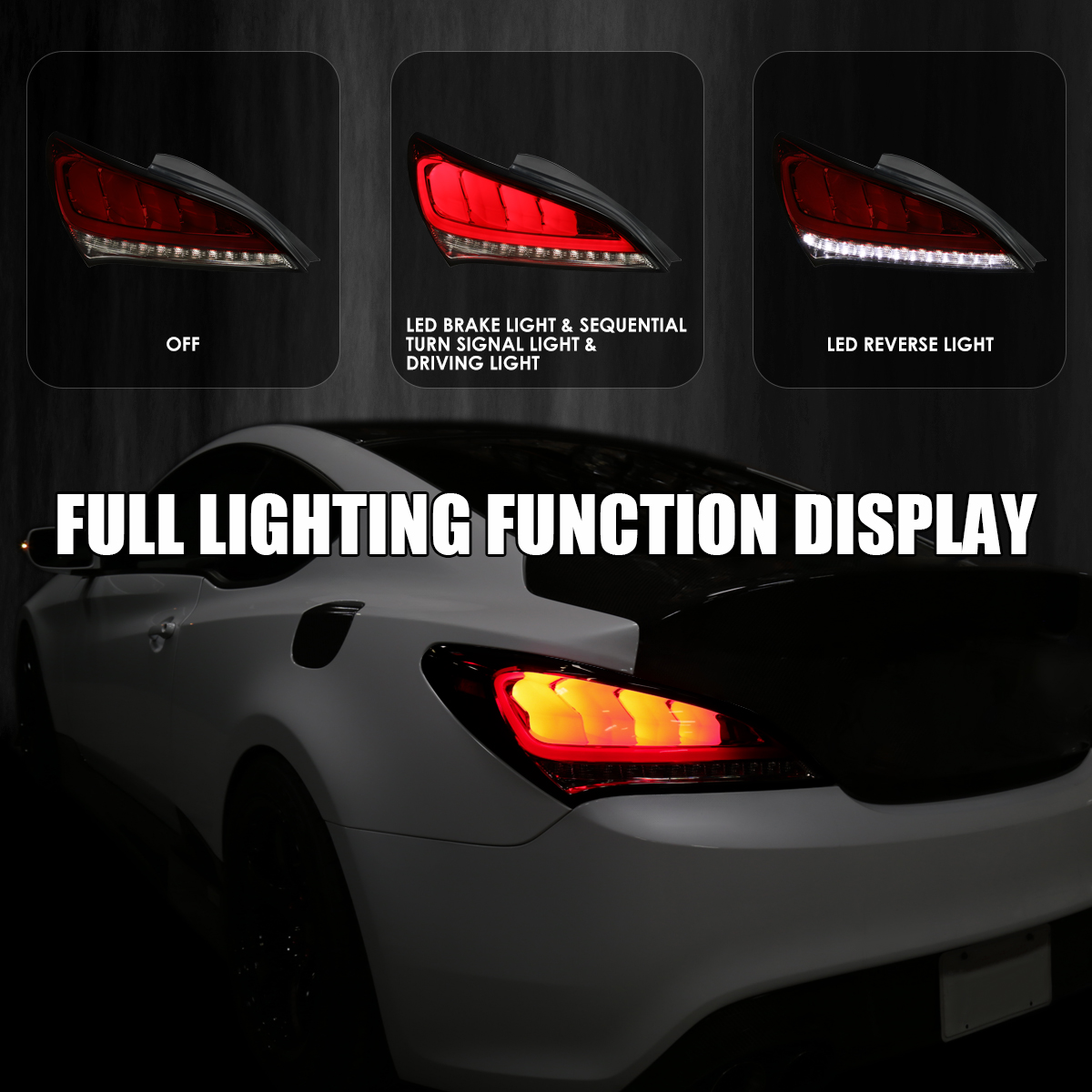 Red/Smoke Fits 2010-2016 Hyundai Genesis Coupe 2Dr Led Tail Lights Sequential - Picture 7 of 8