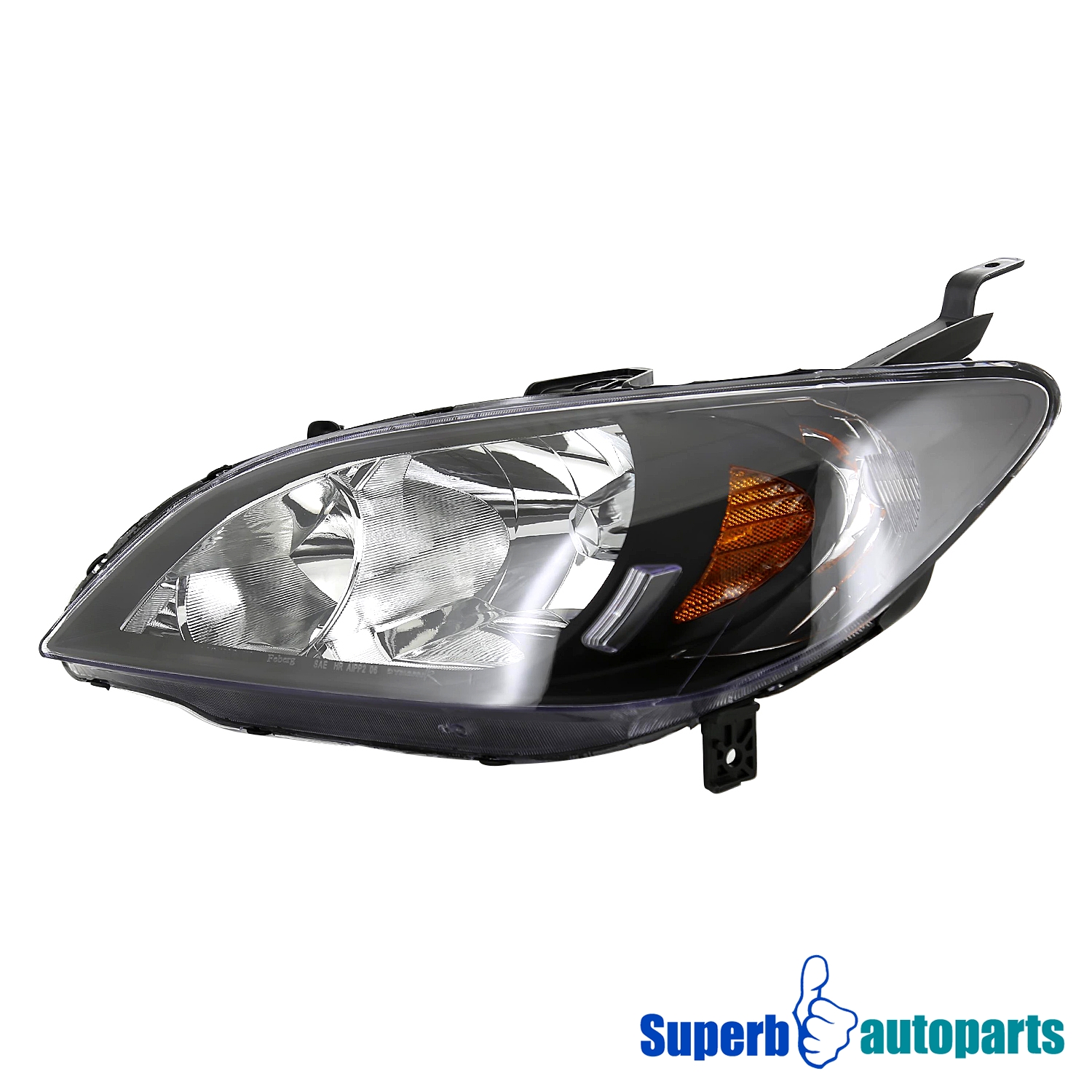 2004 2005 Honda Civic Headlight Assembly Black Housing Amber Reflector Upgraded Clear Lens