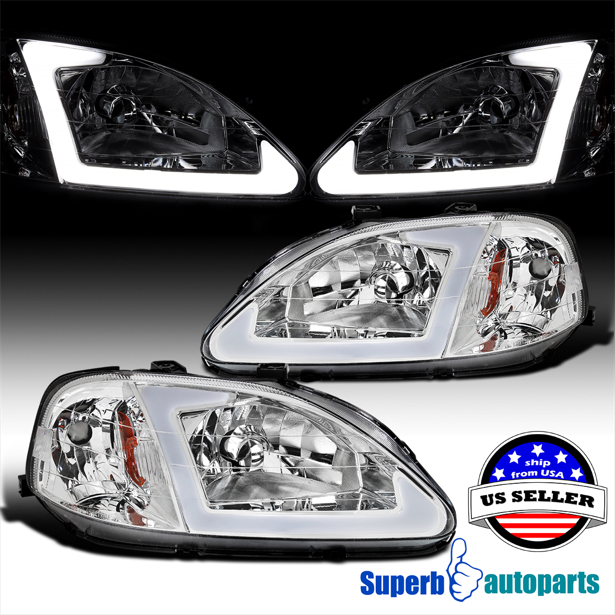 Fits 1999-2000 Honda Civic Ek Ex Lx Si Headlights Smoke Zzj Indicado En