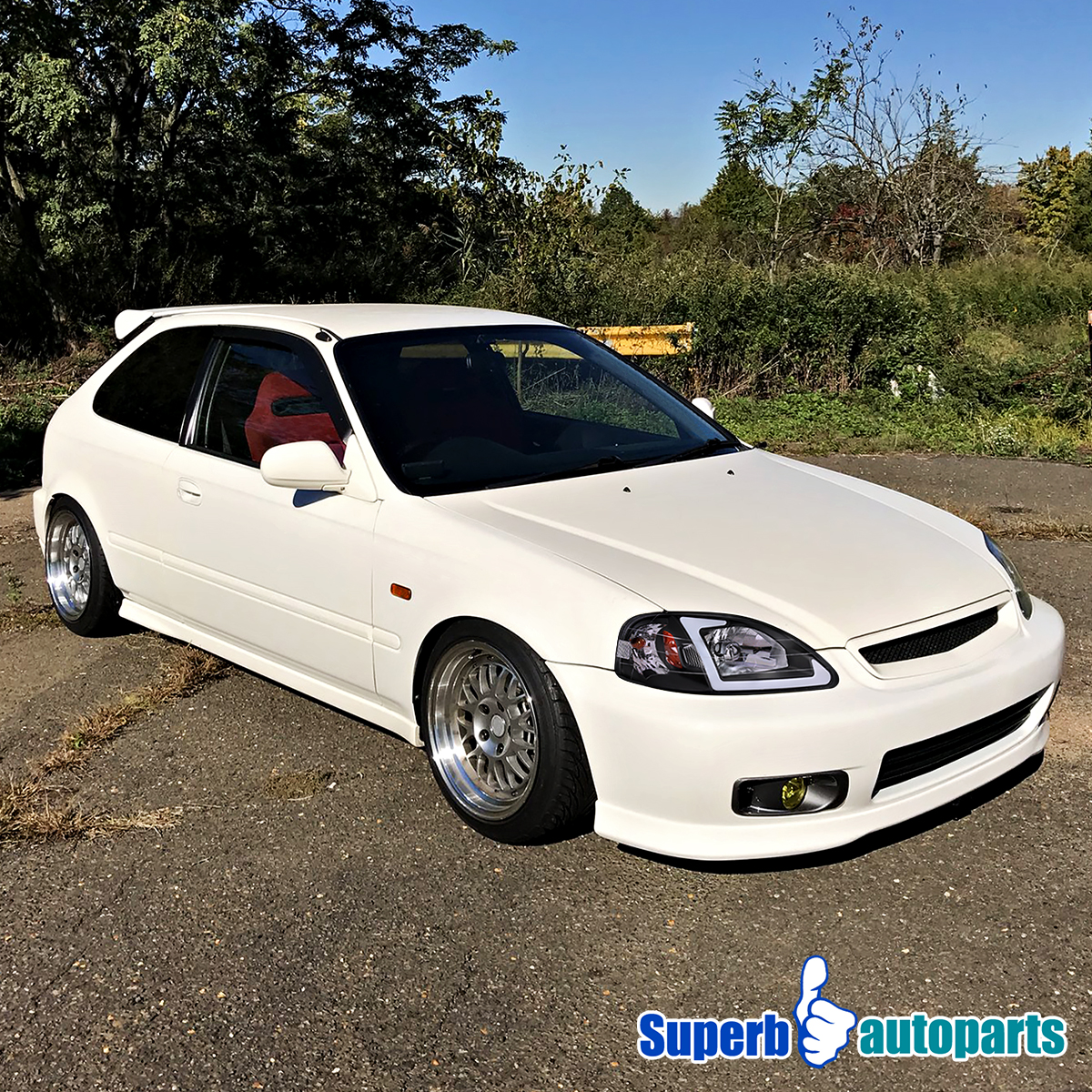 Smoke Headlights With LED Strip For 1999-2000 Honda Civic EK/EJ/EM - Chrome Housing