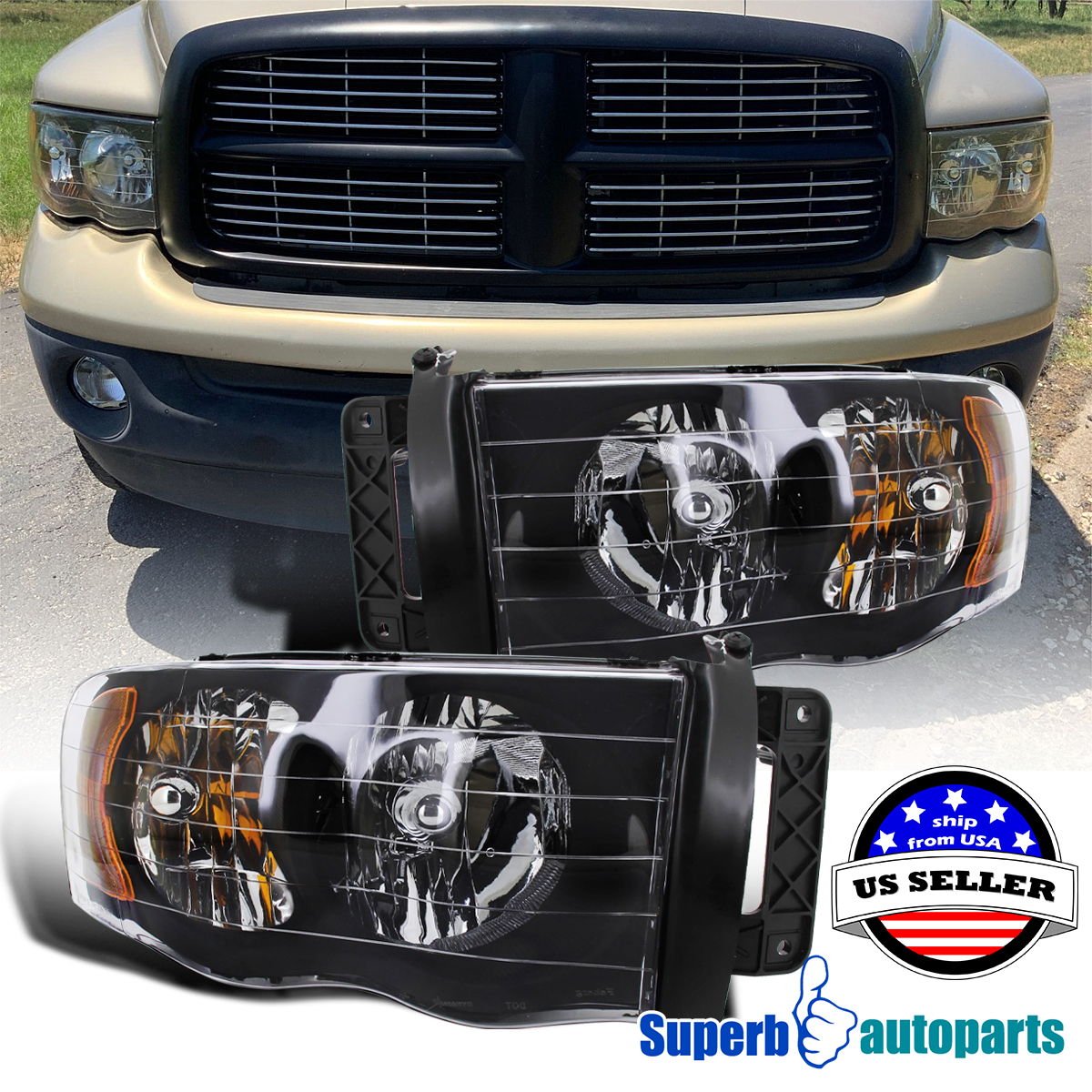 LED Tube Sequential Headlights For Dodge Ram 1500 2500 3500 (2002-2005) – Pair