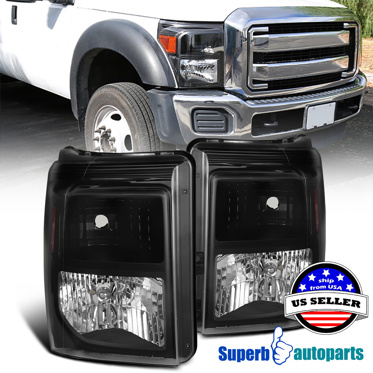 For 2011-2016 Ford F250 F350 F450 F550 Super Duty Black Headlights Signal Lamps