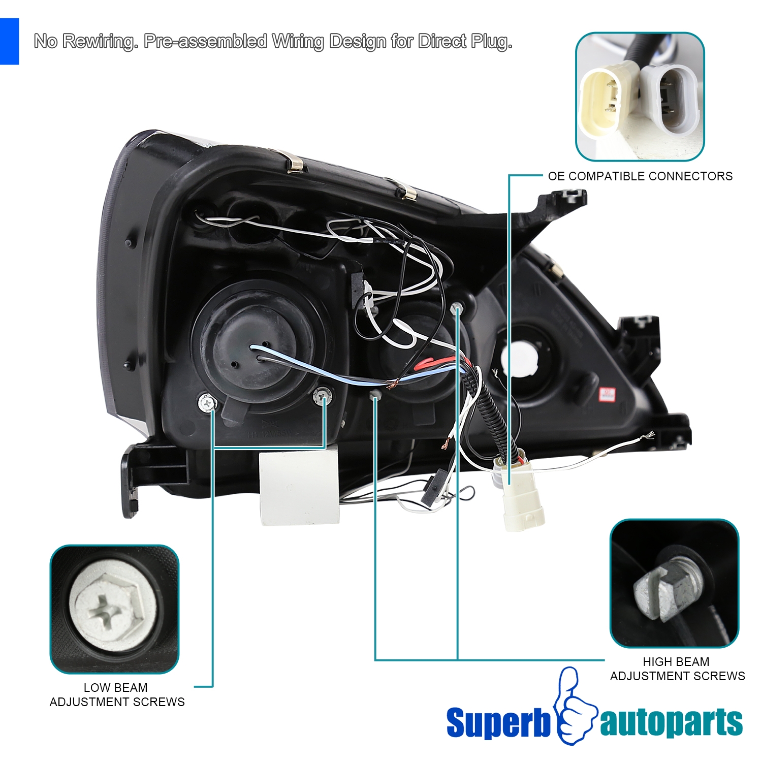 AKKON - Honda Accord Black Bezel Dual Halo Ring DRL LED Lens Projector